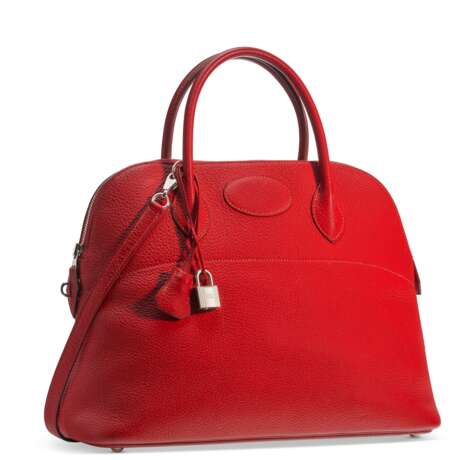 HERMÈS. A ROUGE GARANCE CLÉMENCE LEATHER BOLIDE 35 WITH PALLADIUM HARDWARE - фото 2