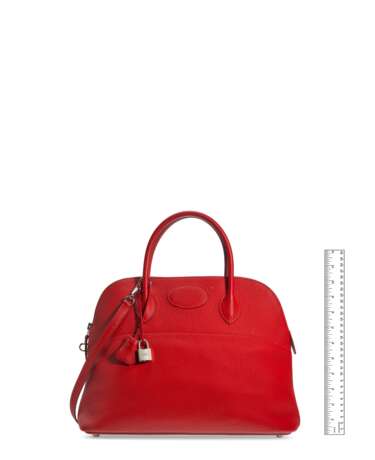 HERMÈS. A ROUGE GARANCE CLÉMENCE LEATHER BOLIDE 35 WITH PALLADIUM HARDWARE - фото 6