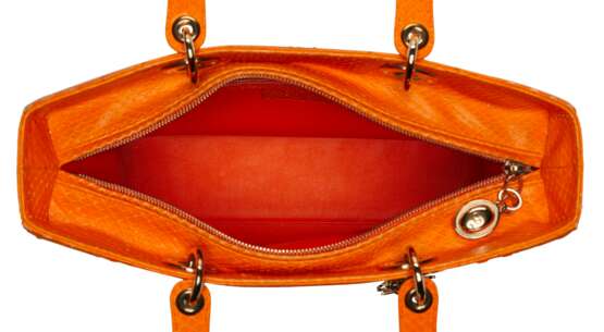 DIOR. AN ORANGE PYTHON LARGE LADY DIOR WITH GOLD HARDWARE - фото 4