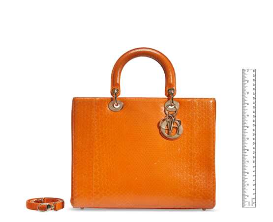 DIOR. AN ORANGE PYTHON LARGE LADY DIOR WITH GOLD HARDWARE - photo 6