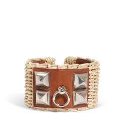 A NATUREL BARÉNIA LEATHER & OSIER PICNIC COLLIER DE CHIEN CUFF WITH PALLADIUM HARDWARE