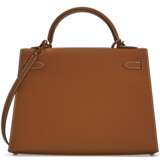 HERMÈS. A NATUREL CHAMONIX LEATHER SELLIER KELLY 32 WITH GOLD HARDWARE - Foto 3