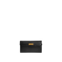 A BLACK CHÈVRE LEATHER KELLY CLASSIC WALLET WITH GOLD HARDWARE