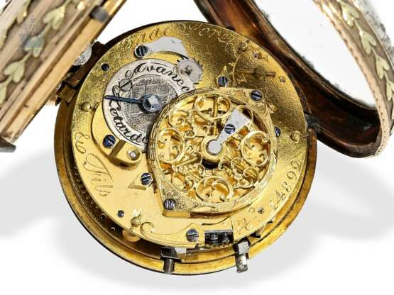 Taschenuhr: frühe Genfer Spindeluhr mit seltener Repetition a toc et a tact, bekannter Uhrmacher, Isaac Soret & Fils Geneve, ca.1765 - Foto 3