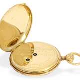 Taschenuhr: sehr seltene Genfer Miniatur-Lepine, eine der kleinsten Gold/Emaille-Taschenuhren mit Repetition, Moricand & Degrange, Geneva, No. 64588, um 1830 - photo 2