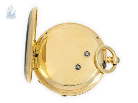 Taschenuhr: hochfeine, sehr seltene Gold/Emaille-Damen-Taschenuhr mit Zentralsekunde, Clerc Fleurier für den chinesischen Markt, um 1820/30 - photo 2