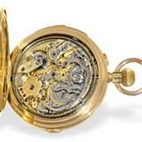 Taschenuhr: schwere, hochfeine 18K Goldsavonnette mit Chronograph und Minuten-Repetition, verm. Perret Fils, um 1890 - Foto 2