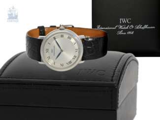 Armbanduhr: rare, super elegante Herrenuhr, IWC Portofino "Romain", Ref. 2009, 950er Platin, 90er Jahre, mit Box und Papieren
