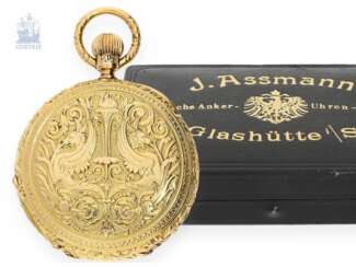 Taschenuhr: extrem seltene Julius Assmann Prunksavonnette Qualität 1A mit 18K Renaissance-Gehäuse, vermutlich Professor Graff Dresden, No.5987, ca. 1880, Box