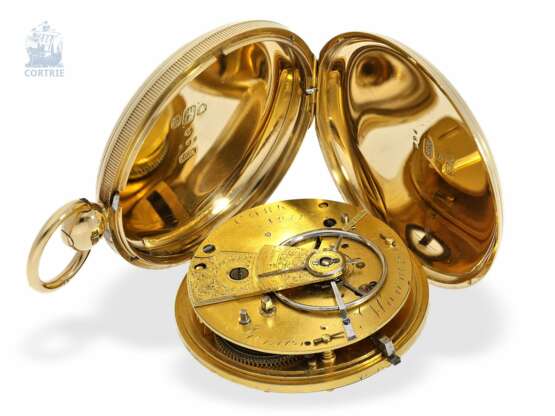 Taschenuhr: extrem seltene Blindenuhr-Goldsavonnette, 18K Gold, englische Hallmarks 1840, James Mangan Cork, No.415 - Foto 7