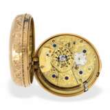 Taschenuhr: äußerst feine, große und schwere Clockwatch, komplizierte Doppelgehäuse-Spindeluhr mit Selbstschlag, seltener Repetition a toc et a tact und Datum, vermutlich Schweiz um 1820 - Foto 6