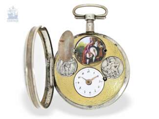 Taschenuhr: seltene Spindeluhr mit versteckter erotischer Emaille-Malerei, zugeschrieben Girardier Laine, um 1790