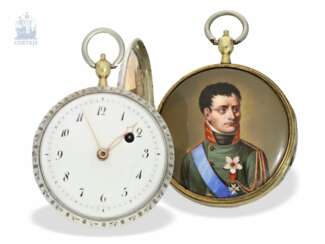 Taschenuhr: französische Spindeluhr mit extrem seltenen, versteckten Napoleon-Gemälde in feinster Emaille-Qualität, ca. 1807