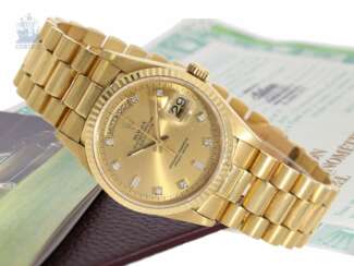 Armbanduhr: vintage Rolex Day-Date Ref. 18238 mit originalem Diamantzifferblatt, Originalpapieren und Originalbox, 1988