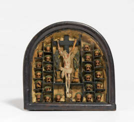Small Display Casket with Crucifix Flanked by Skulls