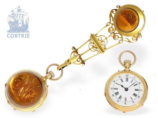 Anhängeuhr: einzigartige und hochfeine 18K Chatelaineuhr mit Steinbesatz, Geneve um 1880 - Foto 1