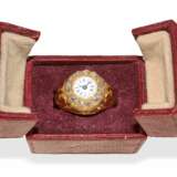Ringuhr: museale, massiv goldene Ringuhr mit hochwertiger Diamantlünette, signiert Hamilton Calcutta, mit Originalbox, ca. 1870 - photo 5