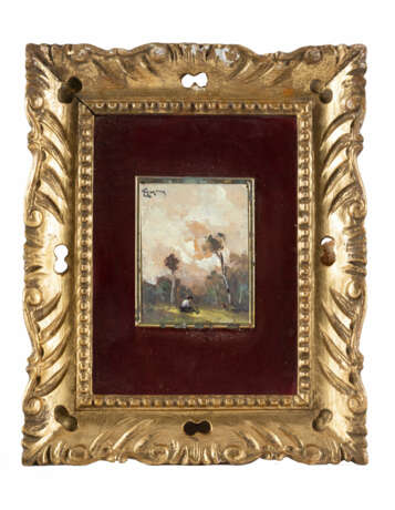 Lorenzo Gignous. Figura nel paesaggio tre dipinti ad olio su cartoncino (cm 9x7 e cm 21x15) - Foto 6