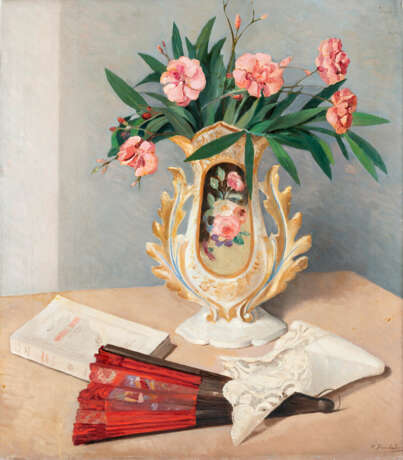 Francesco Trombadori. Composizione con vaso di fiori, ventaglio e libro - фото 1