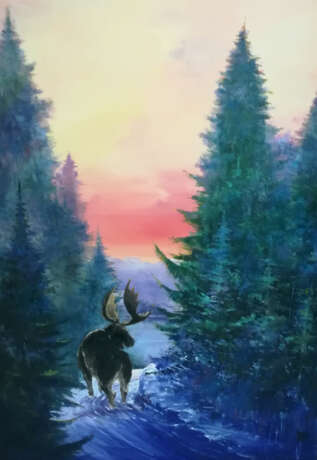 Painting “Elk”, Fiberboard, Oil, Realist, Landscape painting, Russia, 2020 - photo 1