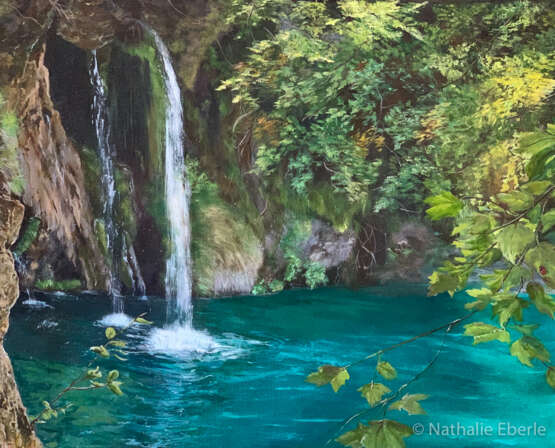 Waterfall Oil paint Nature Liechtenstein 2021 - photo 1