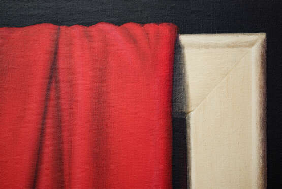Gemälde „Nur roter Stoff auf einer schwarzen Schaufensterpuppe“, Leinwand auf dem Hilfsrahmen, Acrylfarbe, Hyperrealismus, Stillleben, Ukraine, 2021 - Foto 6