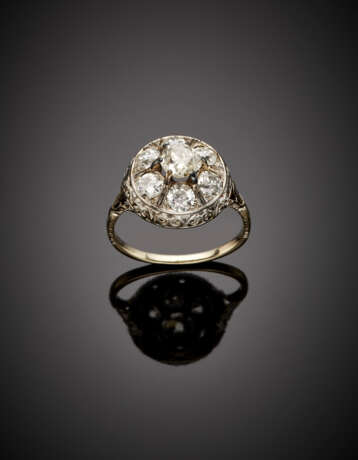 White gold openwork old mine diamond cluster ring - Foto 1