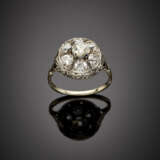 White gold openwork old mine diamond cluster ring - photo 1