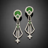 White gold diamond pendant earrings accented with green hyaline quartz cabochon composite stones - Foto 1