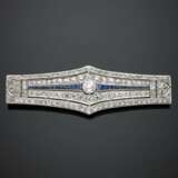 Diamond and sapphire platinum lozenge brooch - photo 1