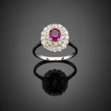 Cushion shape ct. 1.25 circa ruby and diamond white gold cluster ring - Foto 1