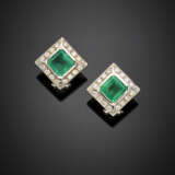 Octagonal emerald and diamond white gold earclips - Foto 1