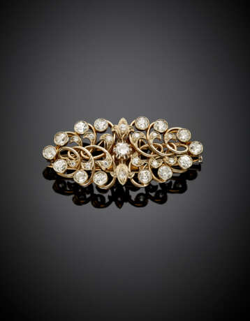 Bi-coloured gold and old mine diamond double clip brooch - photo 1