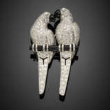 Round diamond and onyx white gold parrots brooch - Foto 1