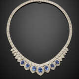 White gold diamond pavé modular necklace with seven graduated sapphires - photo 2