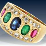 Ring: sehr dekorativer Goldschmiedering mit hochwertigen Farbsteinen und Brillanten - Foto 1