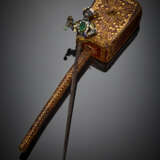 Emerald and rose cut diamond silver and gold blackamoor hat pin accented with enamels and an iron pin - photo 1