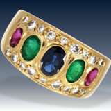 Ring: sehr dekorativer Goldschmiedering mit hochwertigen Farbsteinen und Brillanten - Foto 2
