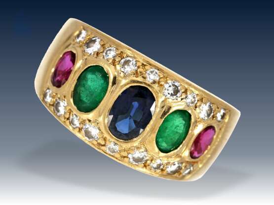 Ring: sehr dekorativer Goldschmiedering mit hochwertigen Farbsteinen und Brillanten - photo 2