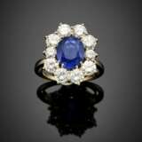 Oval ct. 3.70 sapphire and diamond white gold cluster ring - Foto 1