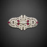 Round, baguette and fancy cut diamond platinum and gold double clip brooch - photo 1