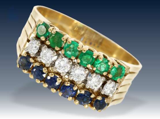 Ring: ausgefallener Goldschmiedering mit Saphir-/Smaragd-/Brillantbesatz - Foto 1