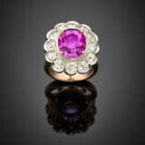 Pink ct. 6.53 circa sapphire and diamond white and red gold ring - Foto 1