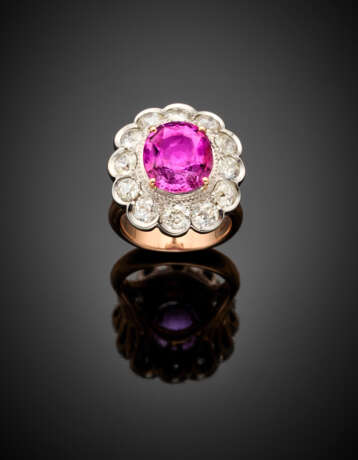 Pink ct. 6.53 circa sapphire and diamond white and red gold ring - photo 1