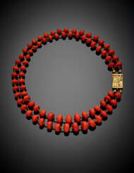 Two strand graduated red coral bead necklace