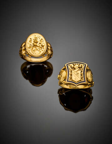 Lot of two yellow gold signet rings - Foto 1