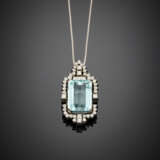 Octagonal aquamarine and diamond white gold pendant - Foto 1