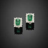 Octagonal emerald and diamond white gold earrings - photo 1