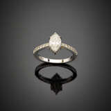 Marquise ct. 0.60 circa diamond white gold ring accented with smaller diamonds - фото 1