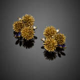 Yellow gold blue enamel and diamond chestnut burr earrings - photo 1